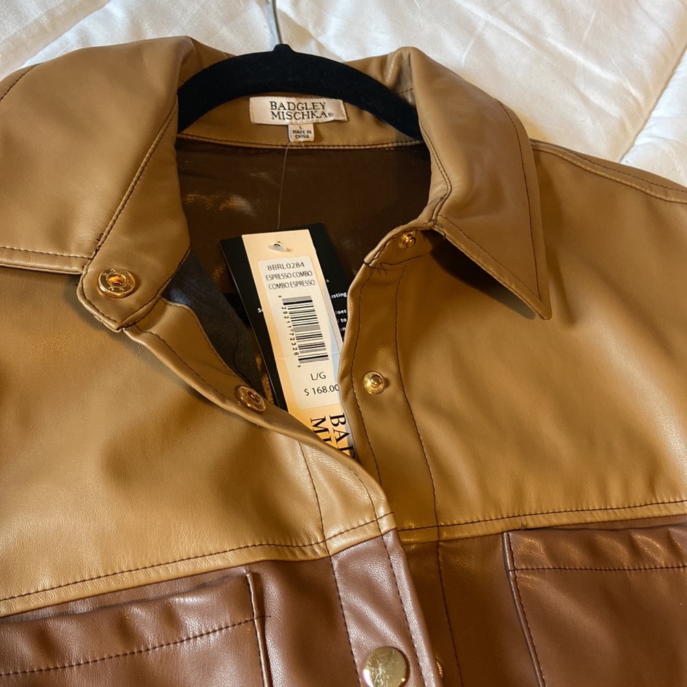 NWT Badgley Mischa Espresso Brown/Tan Combo Jacket sz L - Picture 4 of 6